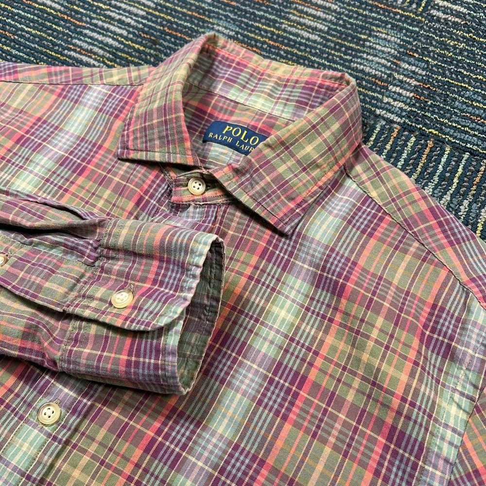 Polo Ralph Lauren Button Down Shirt Medium Multi-Color Plaid Long Sleeve Cotton